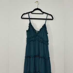 Teal Ruffled Spaghetti Strap Dress